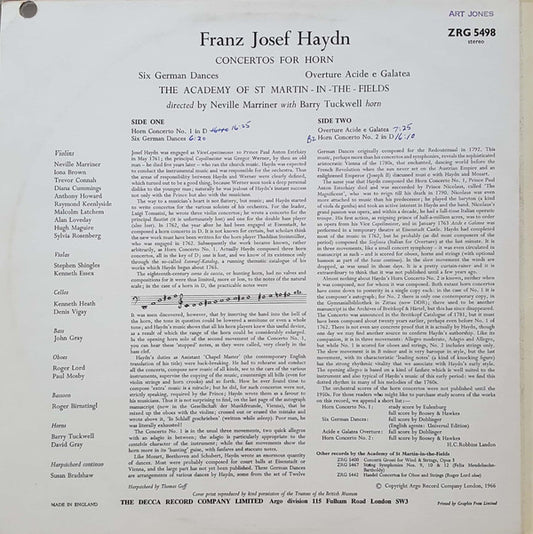 Haydn* - Academy Of St Martin-In-The-Fields* Directed By Neville Marriner* With Barry Tuckwell : Concertos For Horn (LP, RE)