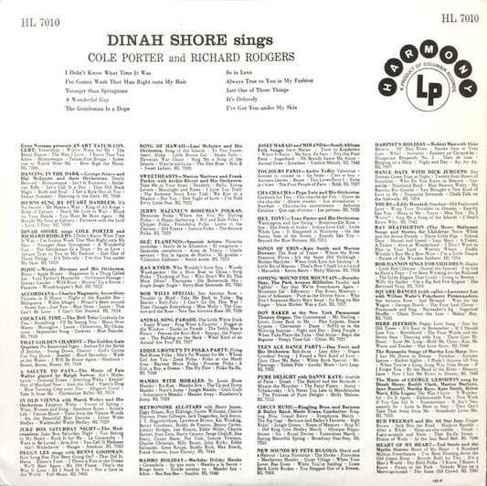 Dinah Shore : Sings Cole Porter And Richard Rodgers (LP, Mono)