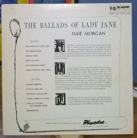 Jane Morgan : The Ballads Of Lady Jane (LP, Mono)