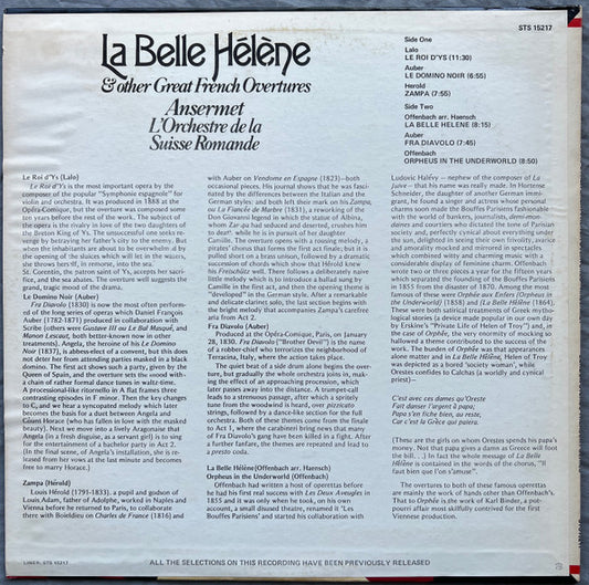 Ernest Ansermet, L'Orchestre De La Suisse Romande : La Belle Helene & other Great French Overtures (LP, Album, RE)