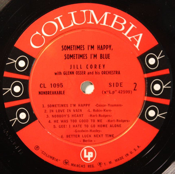 Jill Corey with Glenn Osser And His Orchestra : Sometimes I'm Happy, Sometimes I'm Blue (LP, Album, Mono)
