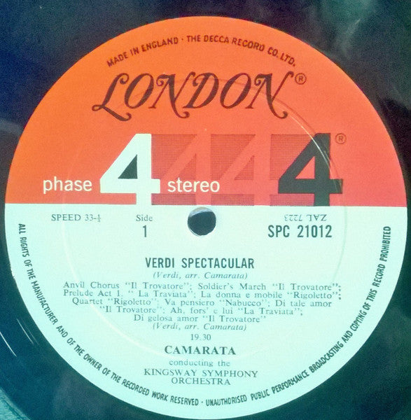 Tutti Camarata Conducting The Kingsway Symphony Orchestra : Verdi Spectacular (LP, Gat)