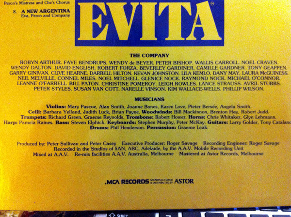 Andrew Lloyd Webber, Tim Rice : Evita Premiere Australian Cast Recording (Excerpts From The Australian Production) (LP, Album, Gat)