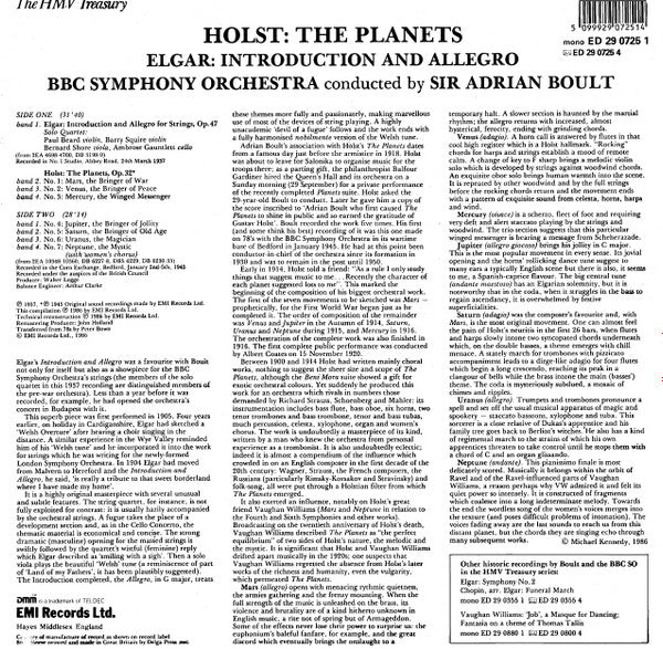 Gustav Holst, Sir Edward Elgar, Sir Adrian Boult Conducts BBC Symphony Orchestra : The Planets / Introduction & Allegro For Strings (LP, Comp, Mono)