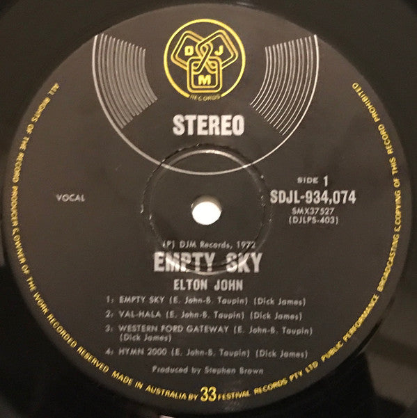 Elton John : Empty Sky (LP, Album, Tex)