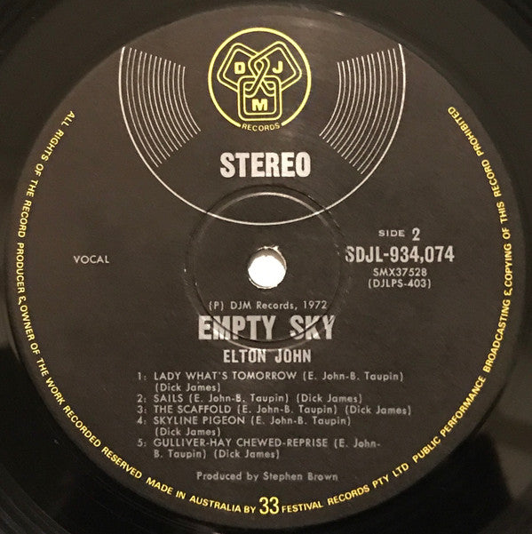 Elton John : Empty Sky (LP, Album, Tex)
