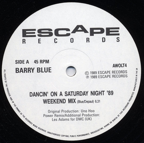 Barry Blue : Dancin' On A Saturday Night '89 (12")
