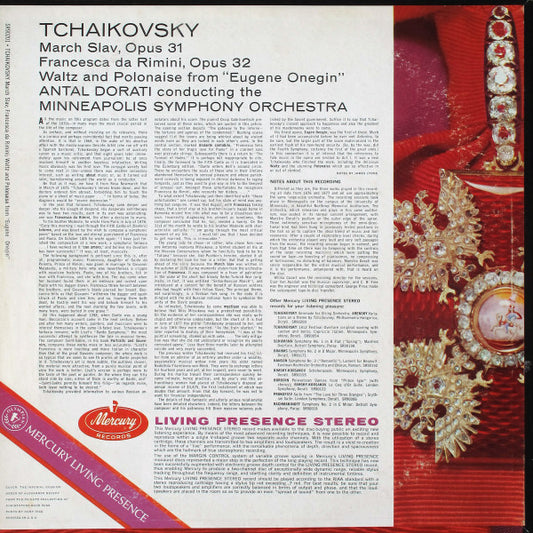 Pyotr Ilyich Tchaikovsky, Minneapolis Symphony Orchestra, Antal Dorati : March Slav / Eugene Onegin Polonaise And Waltz / Francesca Da Rimini Overture (LP)