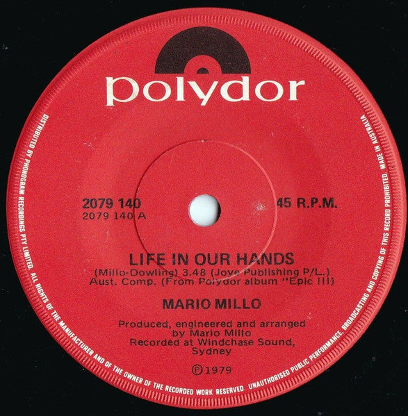 Mario Millo : Life In Our Hands (7", Single)