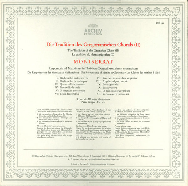 Escolanía De Montserrat / Gregori Estrada : Gregorianischer Choral (LP, Gat)