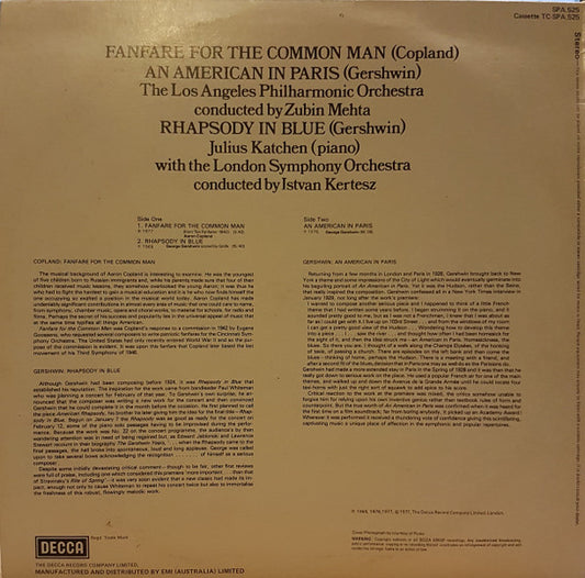 Various : Fanfare For The Common Man/An American In Paris/Rhapsody In Blue (LP)