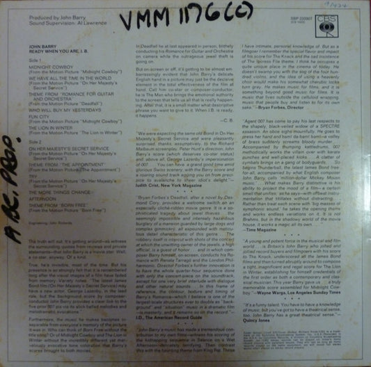 John Barry : Ready When You Are, J.B. (LP, Album, Comp)