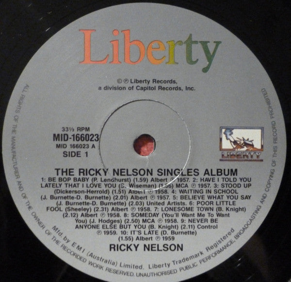 Ricky Nelson (2) : The Ricky Nelson Singles Album (LP, Comp, RE)
