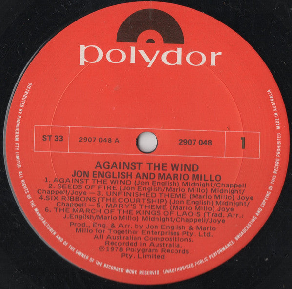 Jon English (3) & Mario Millo : (The Original Soundtrack) Against The Wind (LP, Album)