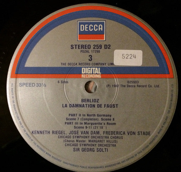 Berlioz*, Sir Georg Solti*, Kenneth Riegel, Frederica von Stade, José van Dam, Malcolm King, Chicago Symphony Orchestra & Chorus* : La Damnation De Faust (3xLP + Box)