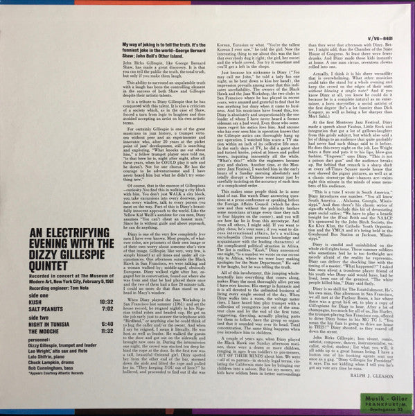 Dizzy Gillespie Quintet : An Electrifying Evening With The Dizzy Gillespie Quintet (LP, Album)
