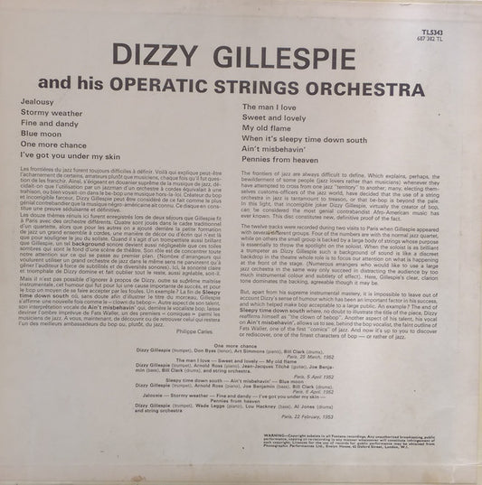 Dizzy Gillespie And His Operatic Strings : Dizzy Gillespie And His Operatic Strings Orchestra (LP, Mono)