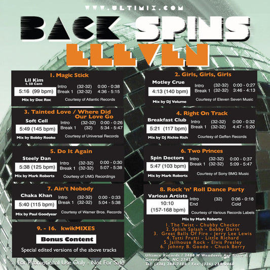 Various : Back Spins Eleven (CDr, Comp, Promo)