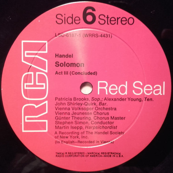Georg Friedrich Händel, John Shirley-Quirk, Alexander Young, Saramae Endich, Patricia Brooks, Wiener Volksopernorchester, Wiener Jeunesse-Chor, Stephen Simon (2) : Solomon (3xLP + Box)