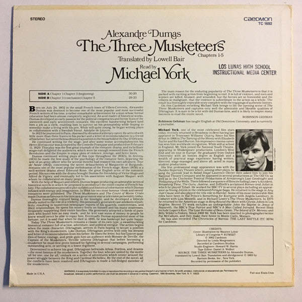 Alexandre Dumas : The Three Musketeers (LP, Album)