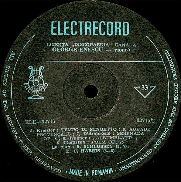 George Enescu : Historical Recordings (LP, Mono, Bla)