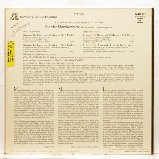 Wolfgang Amadeus Mozart - Hermann Baumann, Concentus Musicus* : Die 4 Hornkonzerte (Horn Concertos · Concertos Pour Cor) (LP, Album)