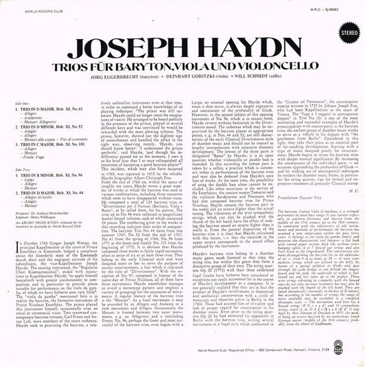 Joseph Haydn / Münchner Baryton-Trio : Trios Für Baryton, Viola Und Violoncello (LP, Album, Club)