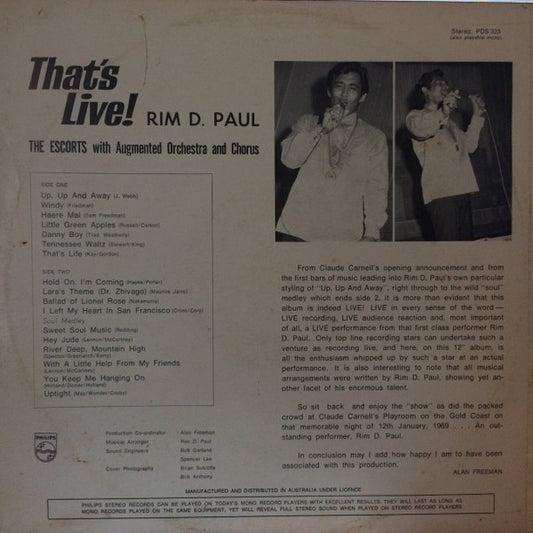 Rim D. Paul With The Escorts (8) : That's Live! (LP, Album)