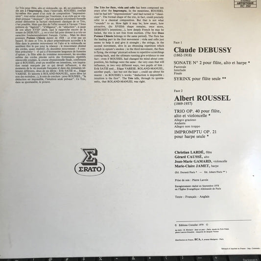 Claude Debussy / Albert Roussel - Marie-Claire Jamet - Christian Lardé, Gérard Caussé - Jean-Marie Gamard : Sonate N°2 Pour Flute,Alto & Harpe - Syrinx Pour Flute Seule / Trio Pour Flute,Alto & Violoncelle Op.40 - Impromtu Pour Harpe Op.21 (LP)