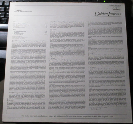 Bernard Herrmann : Bernard Herrmann's Music From Alfred Hitchcock's "Vertigo" (LP, Album, RE)