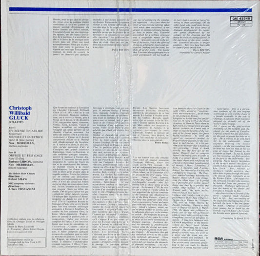 Christoph Willibald Gluck, Arturo Toscanini, NBC Symphony Orchestra : Iphigenie En Aulide (Ouverture) / Orphee Et Eurydice (Acte II) (LP, Album, Mono, RE)