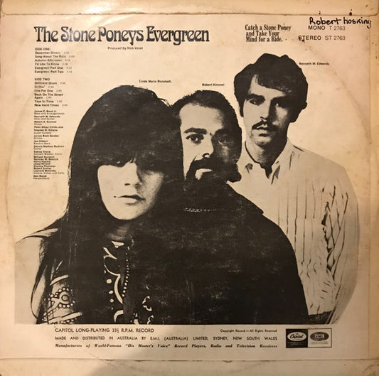 The Stone Poneys : Evergreen (LP, Album, Mono)