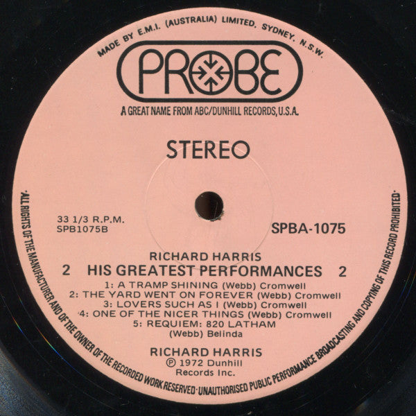Richard Harris : His Greatest Performances (LP, Comp)