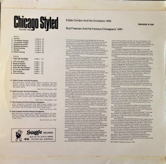Eddie Condon And His Orchestra, Bud Freeman And His Famous Chicagoans : Chicago Styled - Volume Two (LP, Comp, Mono)