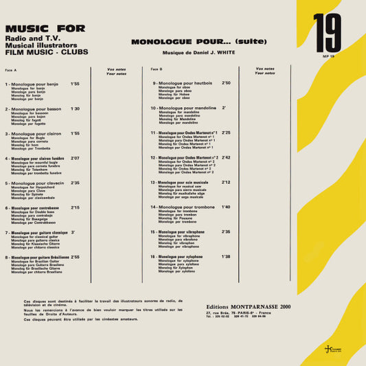 Daniel J. White : Monologue Pour... (LP)