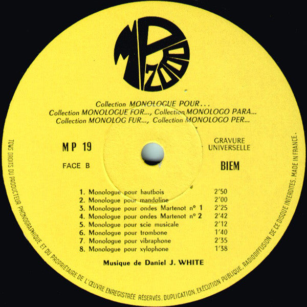 Daniel J. White : Monologue Pour... (LP)