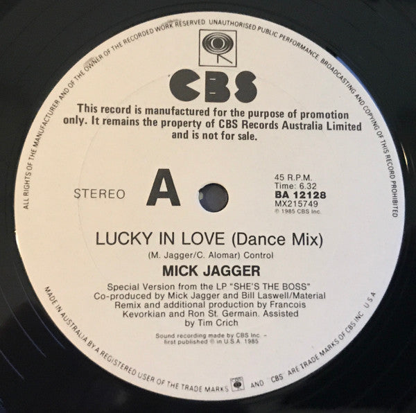 Mick Jagger : Lucky In Love (12", Single, Promo)