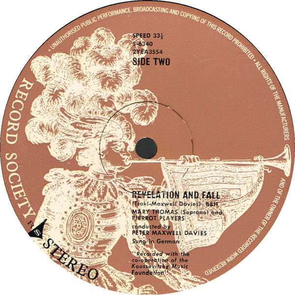 Roberto Gerhard : BBC Symphony Orchestra Conducted By Frederik Prausnitz / Peter Maxwell Davies : Mary Thomas, The Pierrot Players : Collages (For Electronic Tape And Orchestra) / Revelation And Fall (For Soprano And Sixteen Instrumentalists) (LP, Album, Club)