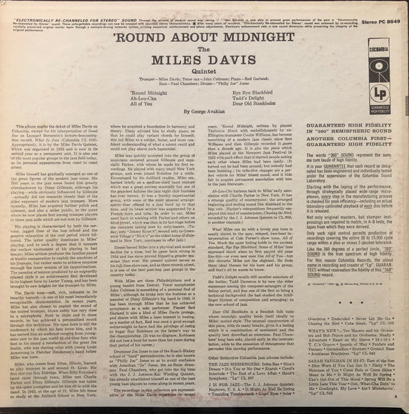 Miles Davis : 'Round About Midnight (LP, Album, RE)