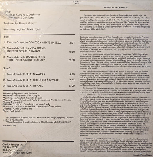 Fritz Reiner, Chicago Symphony Orchestra : Spain (LP)