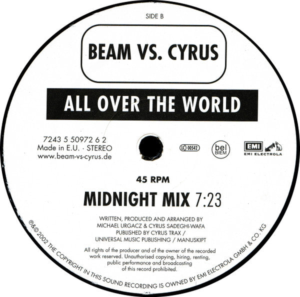 Beam Vs. Cyrus : All Over The World (12", Etch)