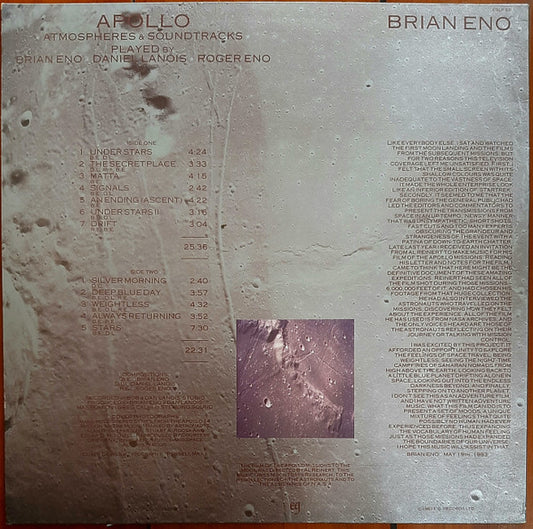 Brian Eno With Daniel Lanois & Roger Eno : Apollo - Atmospheres & Soundtracks (LP, Album)
