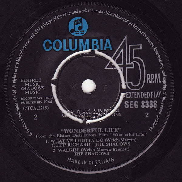 Cliff Richard & The Shadows : Wonderful Life (7", EP, Mono)