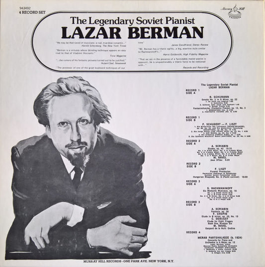 Lazar Berman : The Legendary Soviet Pianist Lazar Berman (4xLP, Comp)