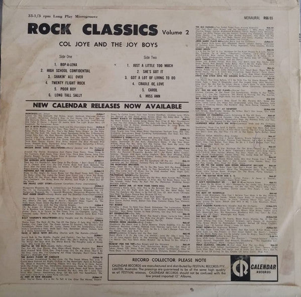 Col Joye And The Joy Boys : Rock Classics No. 2 (LP, Album, Mono, RE)