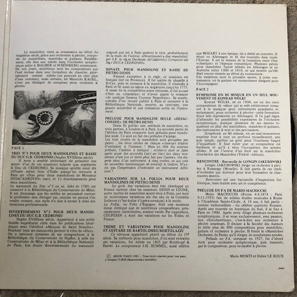 Mandolins L'Orchestre De L'Estudiantina De I'lle De France : L'Art De La Mandoline (LP)