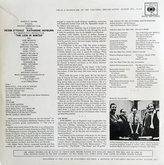 John Barry : The Lion In Winter (The Original Sound Track Recording) (LP, Album)