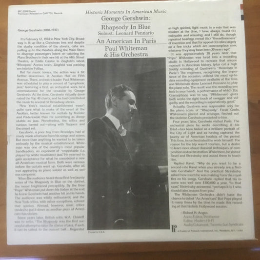 George Gershwin - Paul Whiteman And His Orchestra : Historic Moment In American Music: Rhapsody In Blue / An American In Paris (LP)