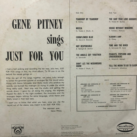 Gene Pitney : Sings Just For You (LP, Album)
