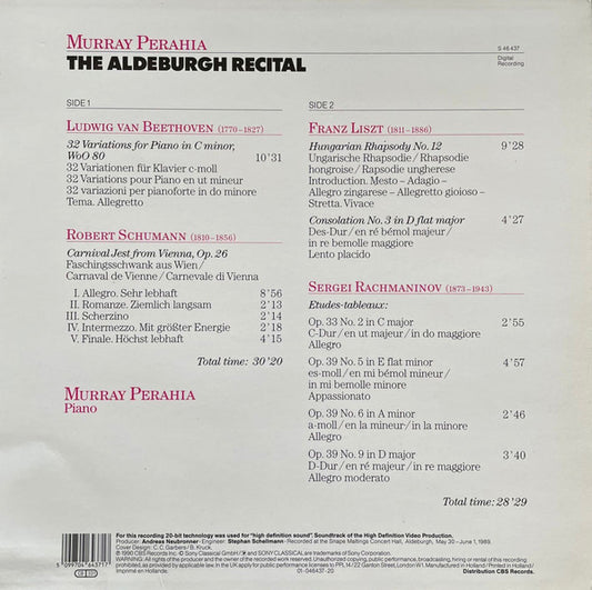 Murray Perahia • Ludwig van Beethoven, Sergei Vasilyevich Rachmaninoff, Robert Schumann, Franz Liszt : The Aldeburgh Recital (LP)